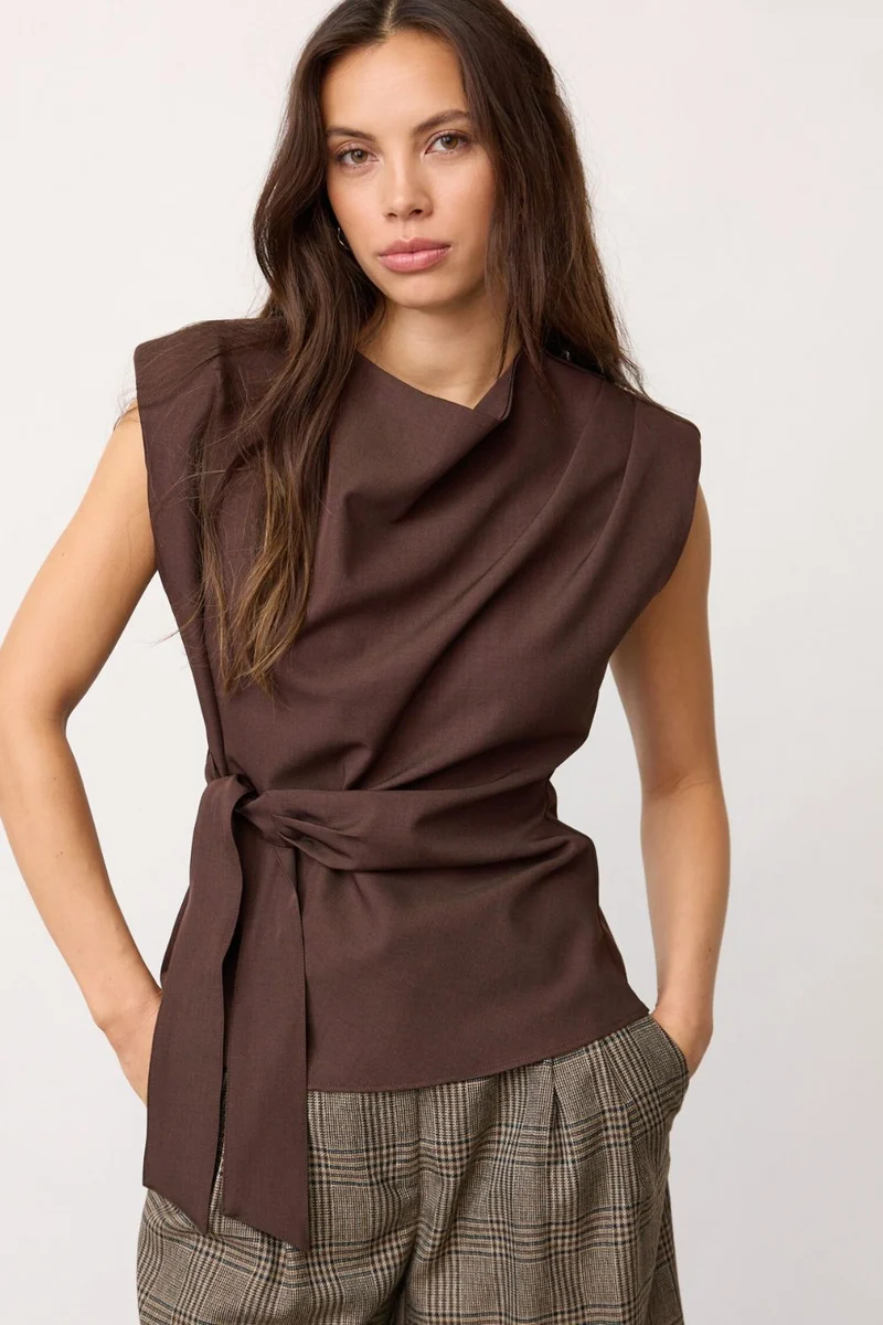 Luna Pleat Top | Dark Brown | Top fra Co'couture