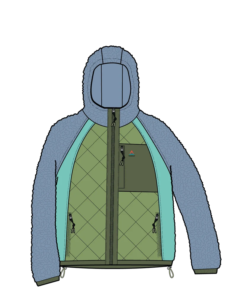 Lara Steppjacke - Verblasstes Denim/Stängelgrün