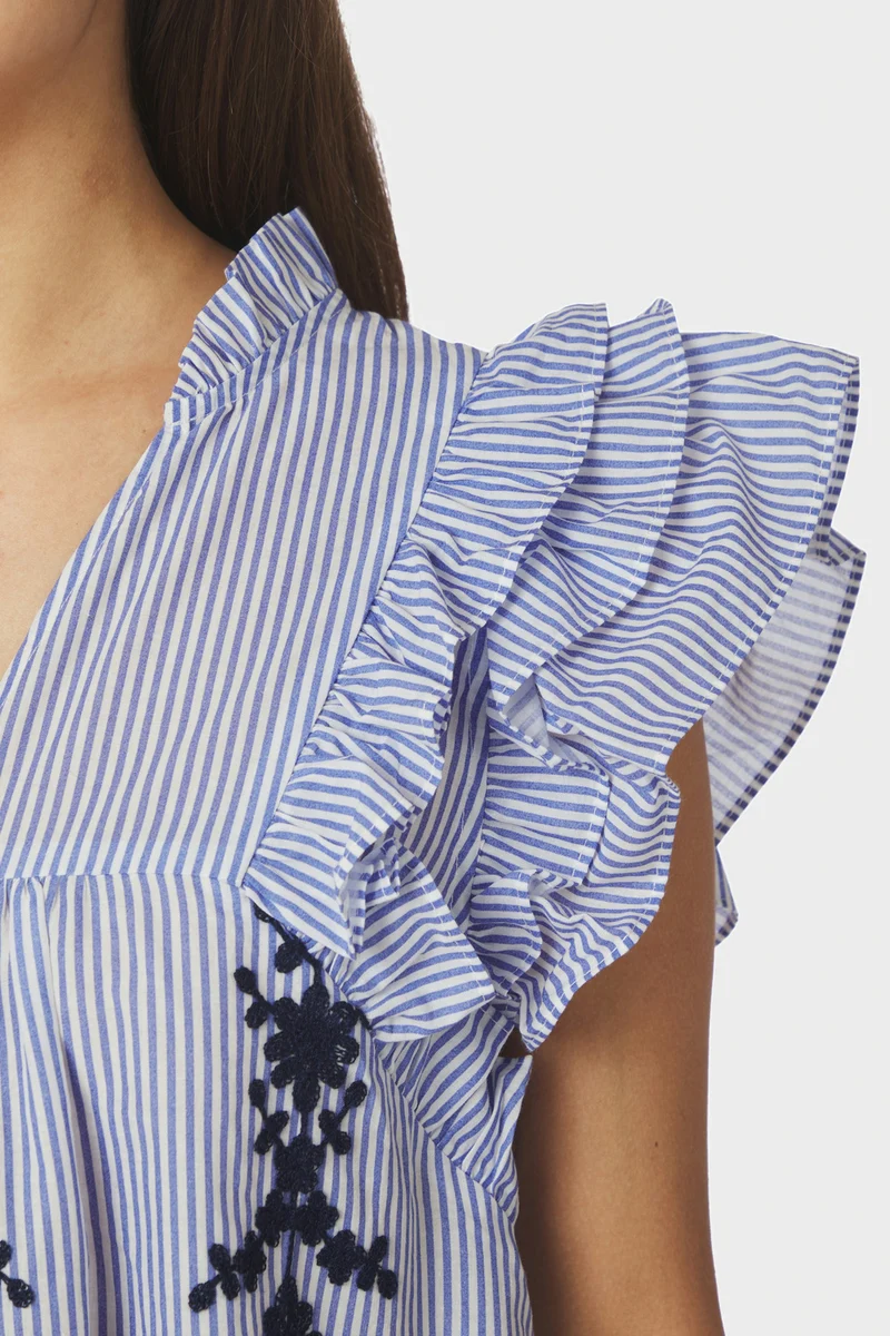 Jayla Stripe Embroidery Top | Blue