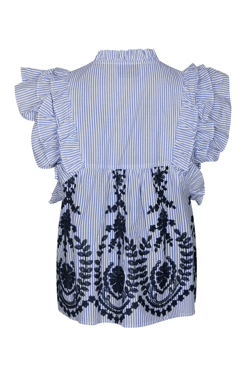 Jayla Stripe Embroidery Top | Blue