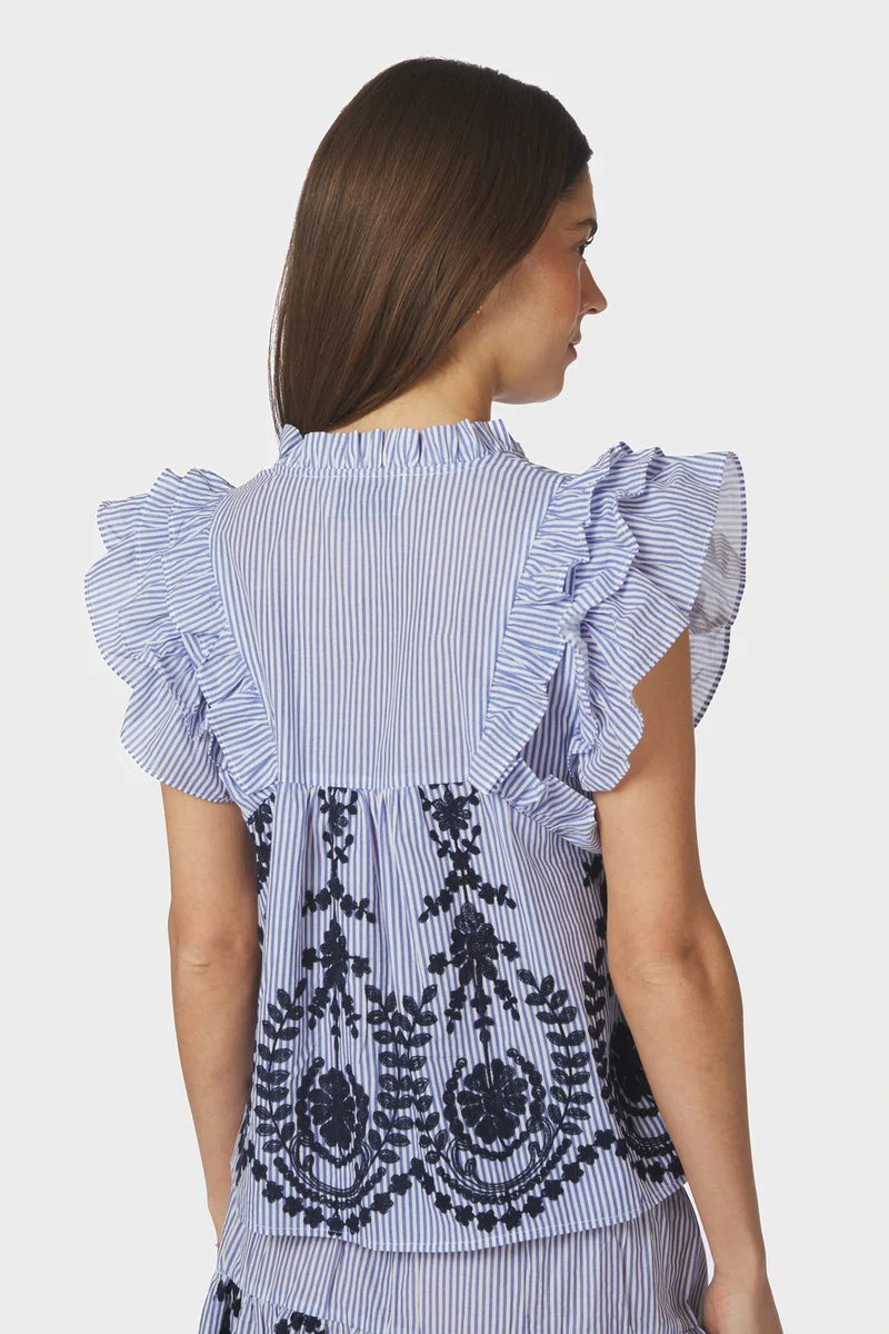 Jayla Stripe Embroidery Top | Blue