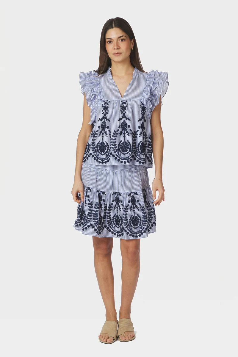 Jayla Stripe Embroidery Top | Blue