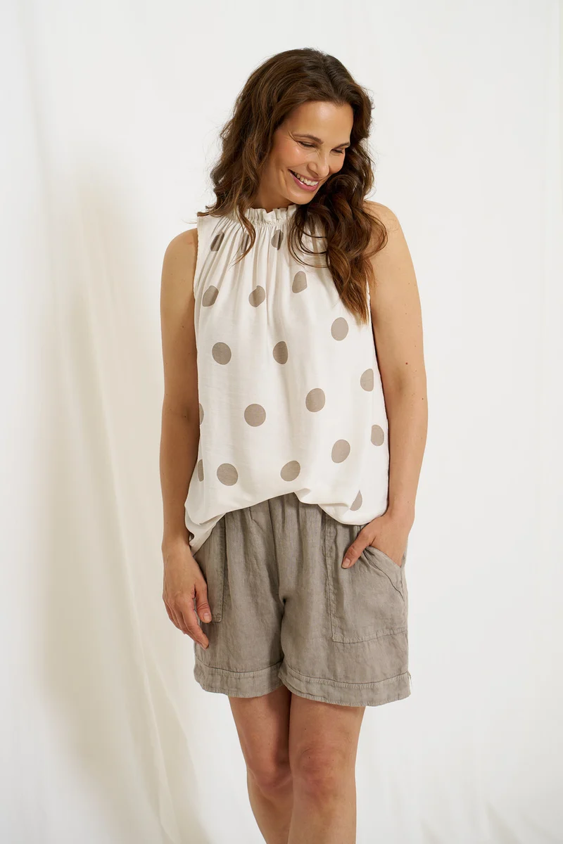 Lucina Dot Top | Beige Polka Dot