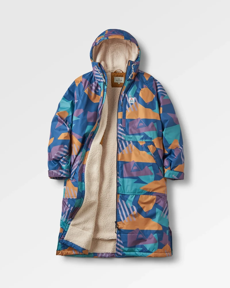 Waves Sherpa Lined Changing Robe - Tiefblaues Tarn-Muster