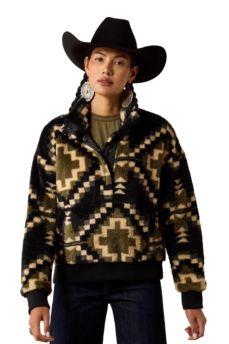 Berber Snap Damen Pullover mit 1/2-Knopfleiste Gambit Southwest Print M