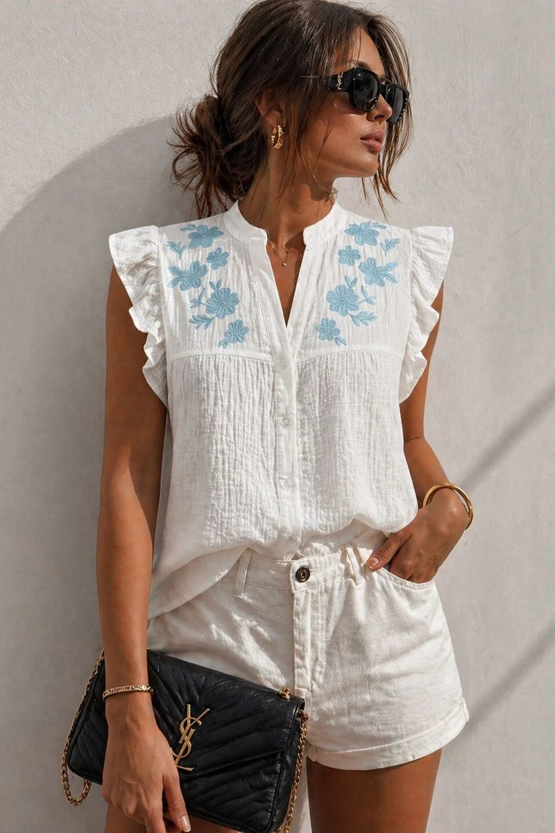 Emmy Embroidered Top | White
