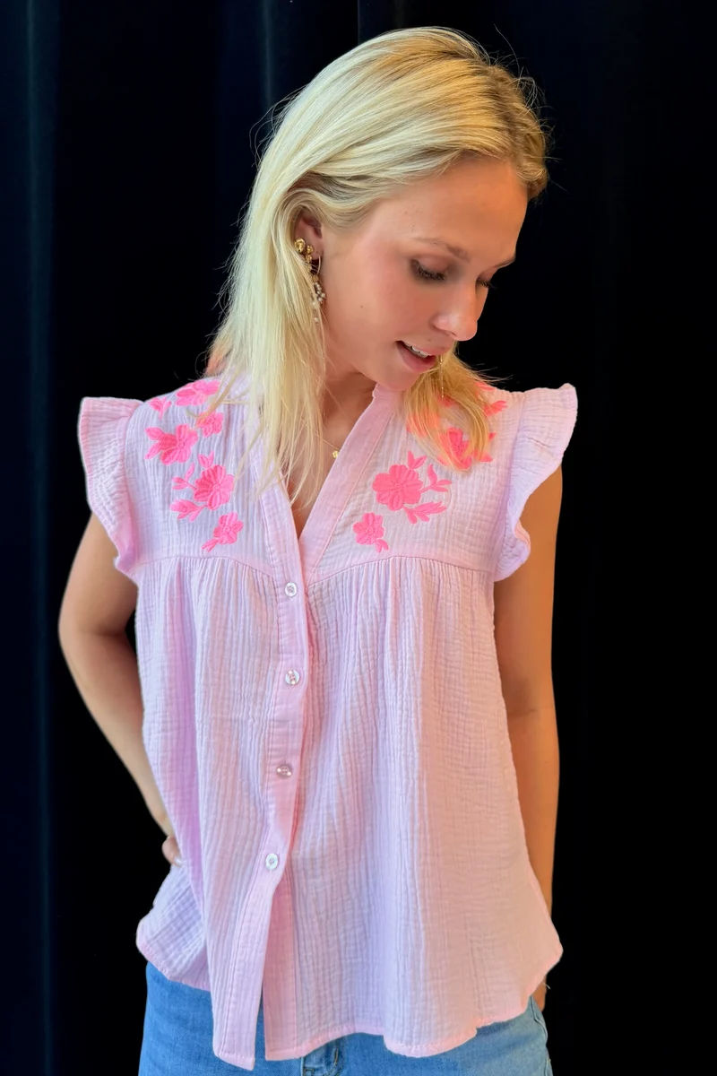 Emmy Embroidered Top | Pink