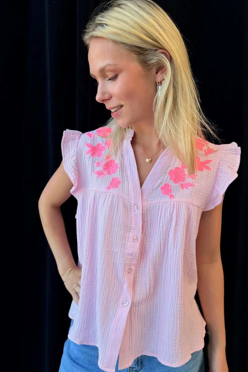 Emmy Embroidered Top | Pink
