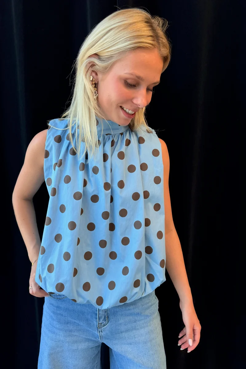 Dot Bow Top | Sky Blue