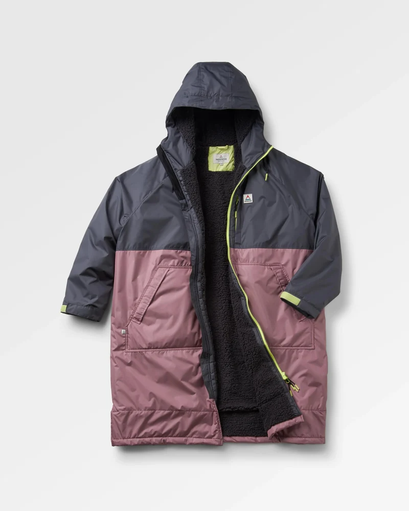 Waves Sherpa Lined Surf-Poncho - Grape / Charcoal