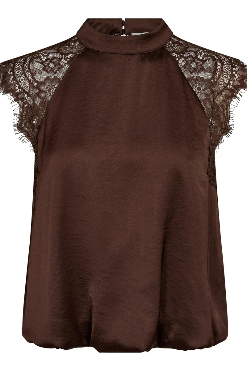 Idun Lace Ballon Top 45185 | Dark Brown | Top fra Co'couture