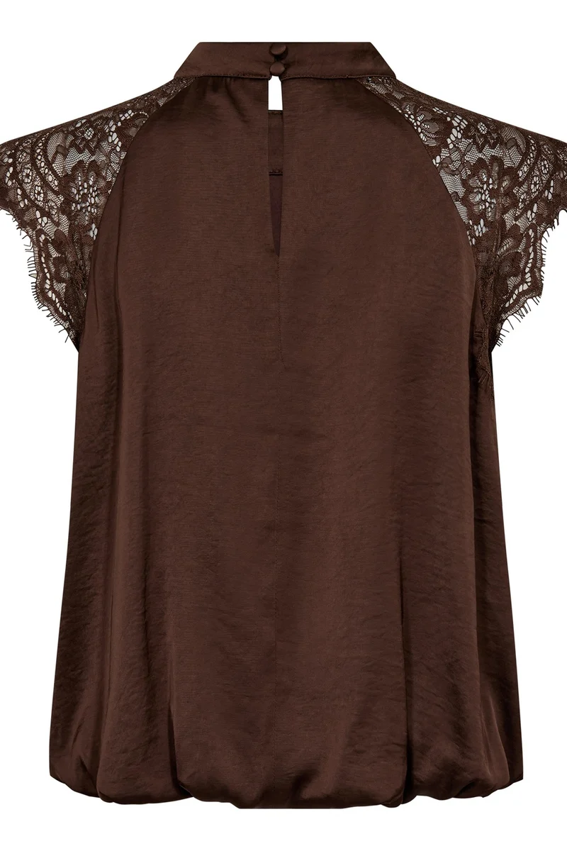 Idun Lace Ballon Top 45185 | Dark Brown | Top fra Co'couture