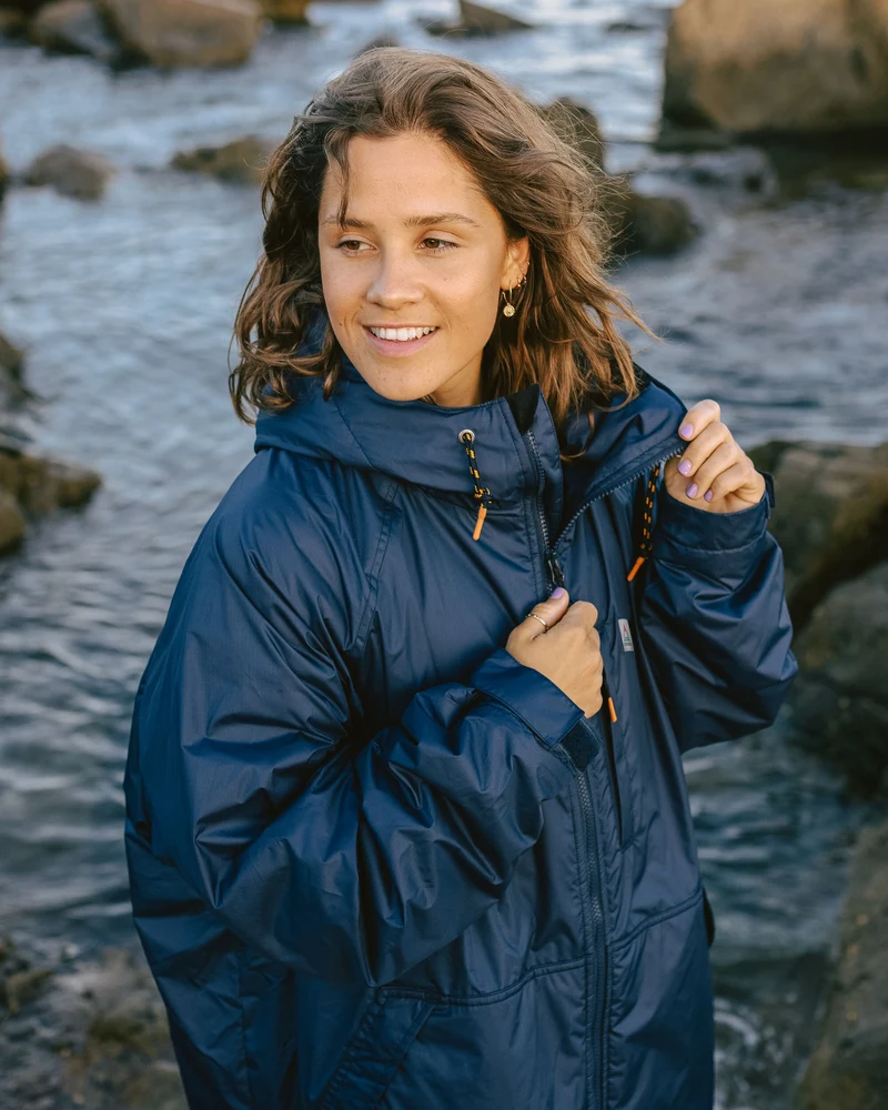 Waves Sherpa Lined Surf-Poncho - Rich Navy