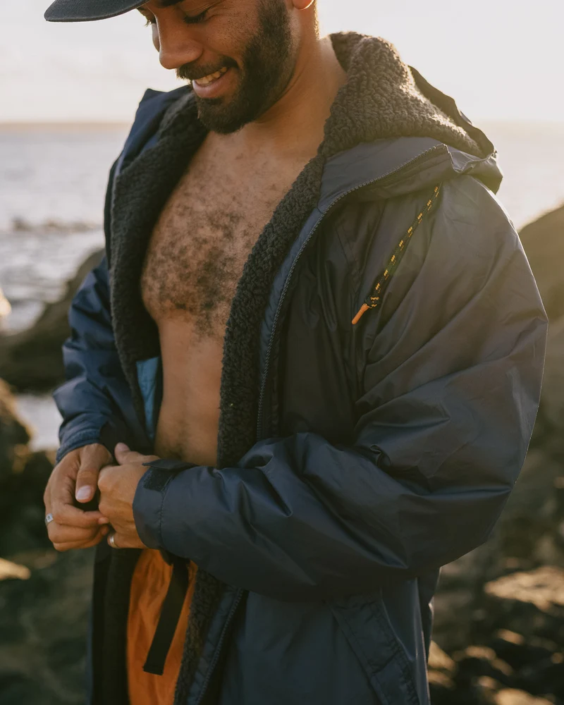 Waves Sherpa Lined Surf-Poncho - Rich Navy