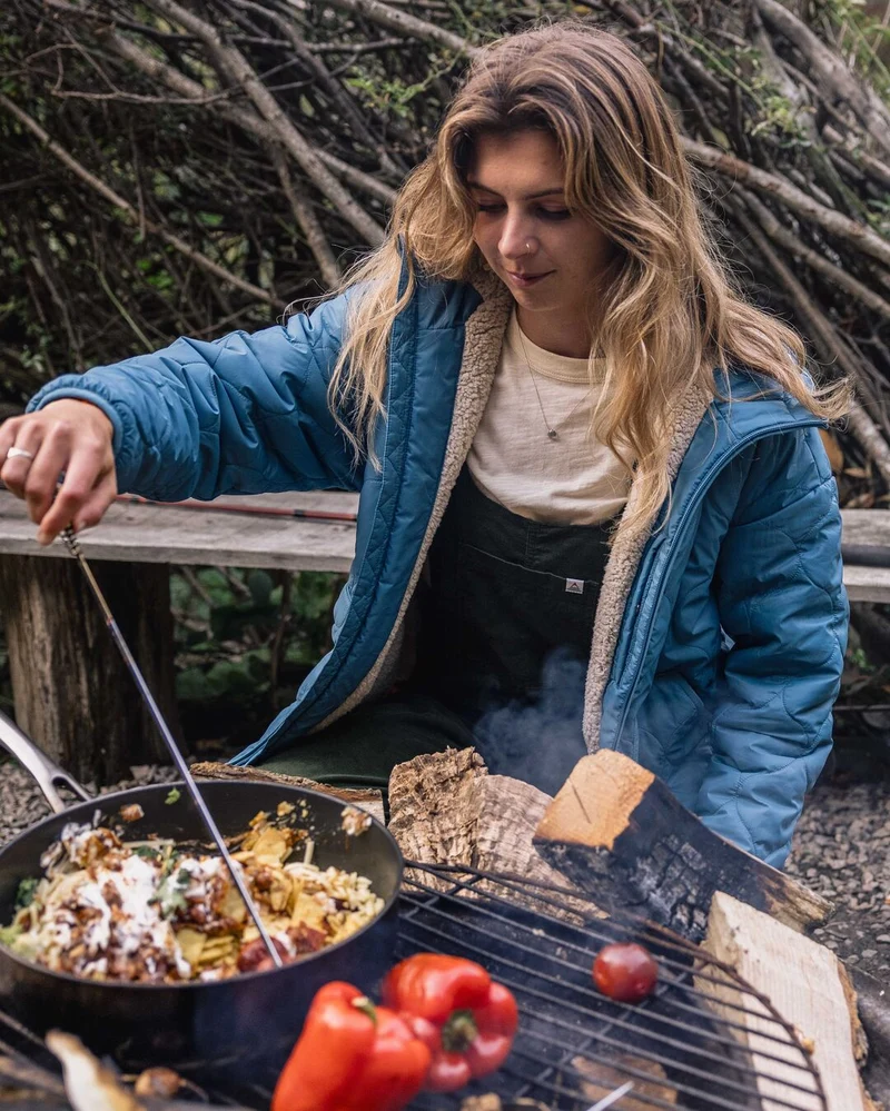 Earthy Sherpa gefütterte Isolierjacke - Gewaschenem Blau