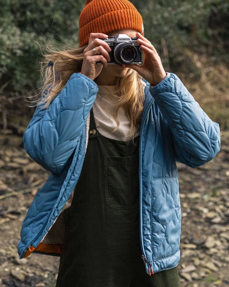Earthy Sherpa gefütterte Isolierjacke - Gewaschenem Blau