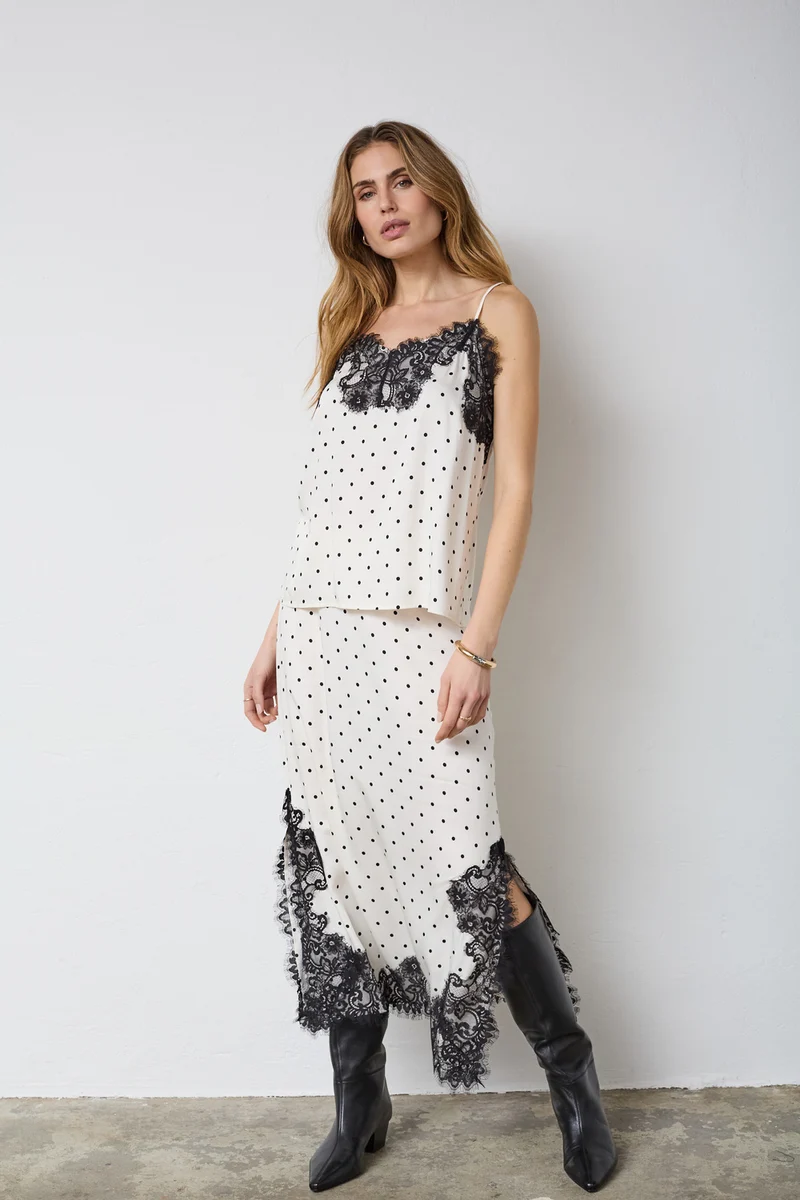 Amelicc Dot Lace Singlet | Off White | Top fra Co'Couture