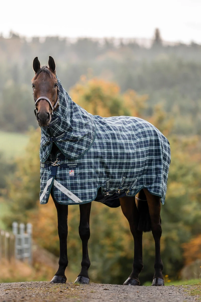 Rhino Plus Vari-Layer Weidedecke mit abnehmbarem Halsteil, 250 g Hunter Check/Green/Navy 155