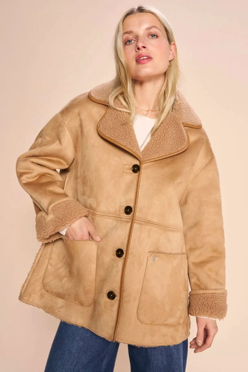 Fiona Faux Shearling Jacket | Light Cognac | Jakke fra Mos Mosh
