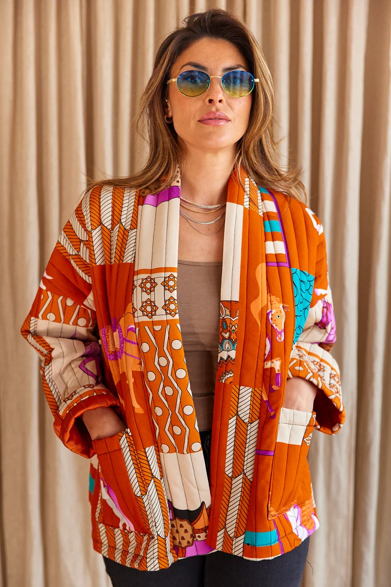 Luxe Mosaic Patchwork Jacket | Rust | Jakke fra Atelier C