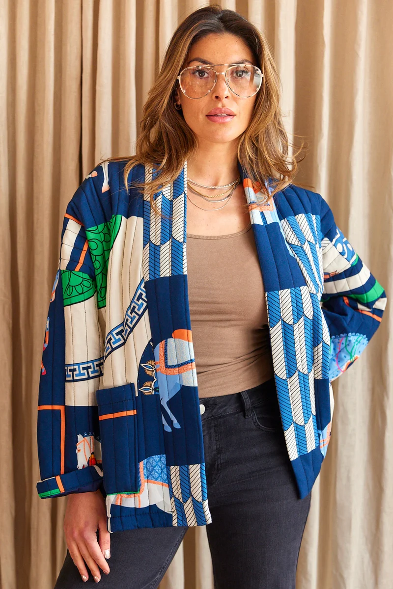 Luxe Mosaic Patchwork Jacket | Navy | Jakke fra Atelier C
