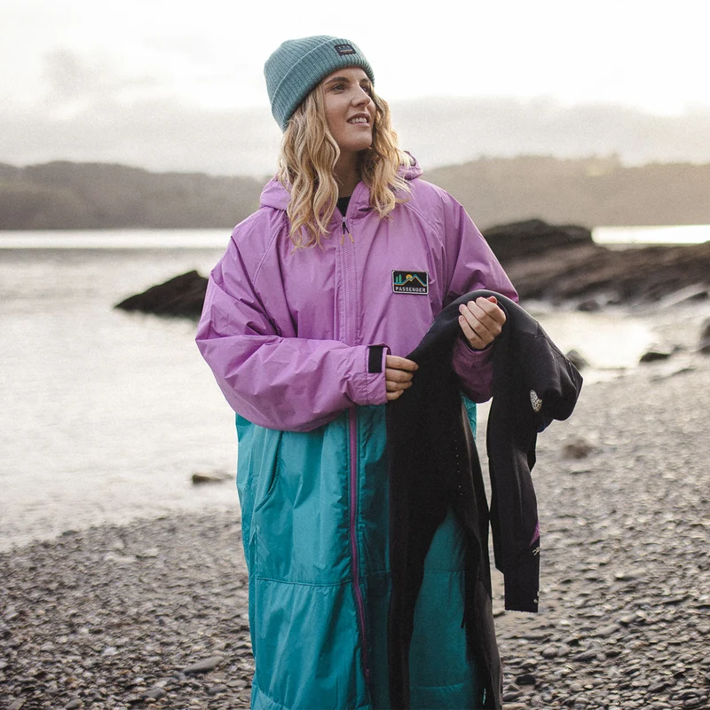 Roaming Sherpa Lined Surf-Poncho - Viridian Green/Orchid