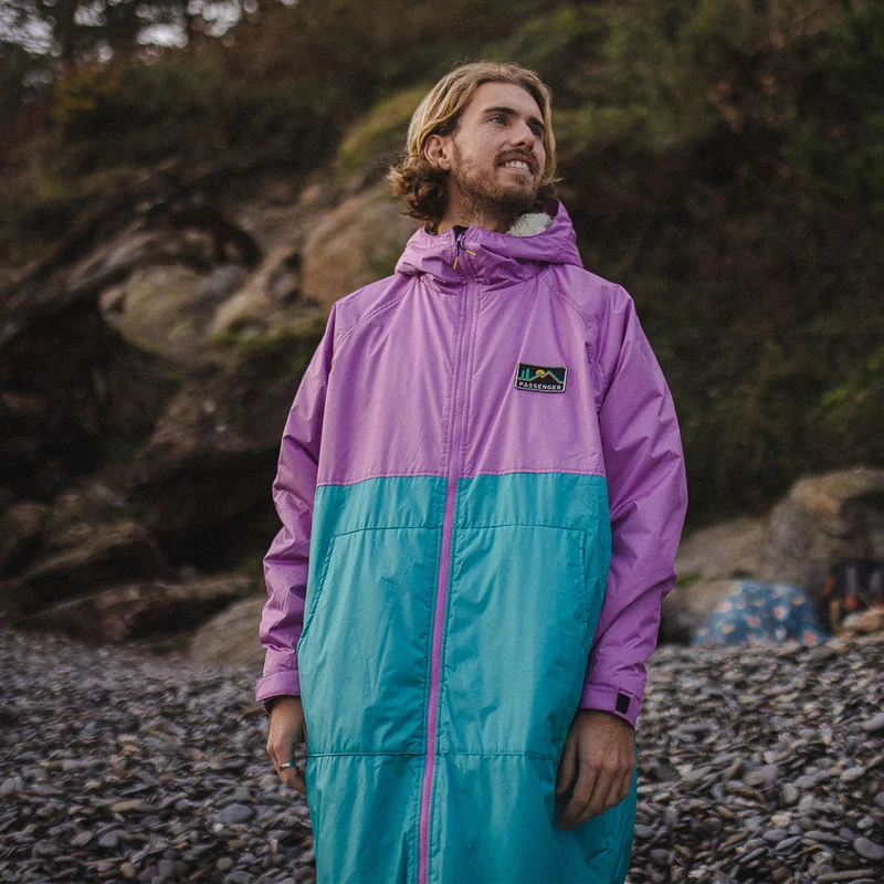 Roaming Sherpa Lined Surf-Poncho - Viridian Green/Orchid