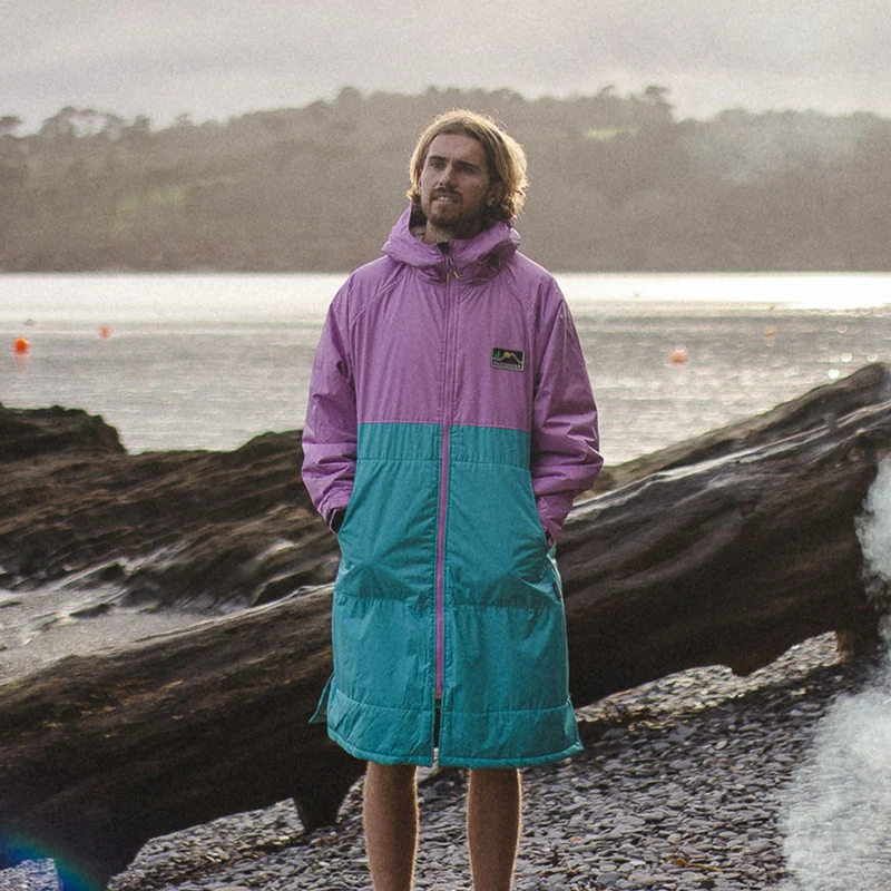 Roaming Sherpa Lined Surf-Poncho - Viridian Green/Orchid