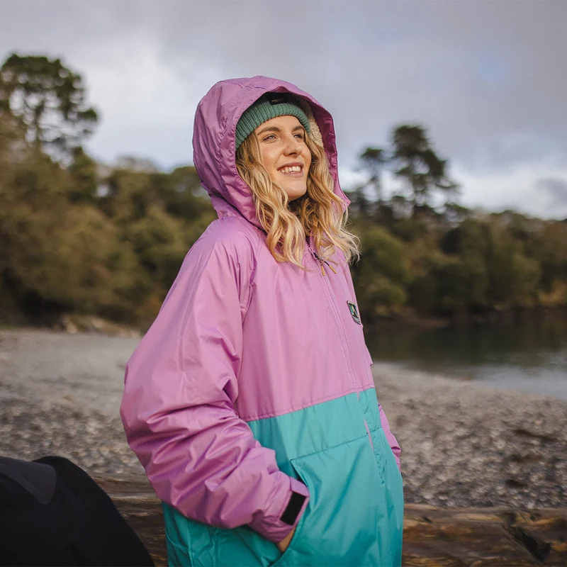 Roaming Sherpa Lined Surf-Poncho - Viridian Green/Orchid