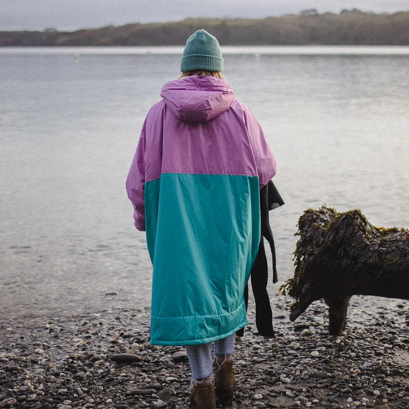 Roaming Sherpa Lined Surf-Poncho - Viridian Green/Orchid