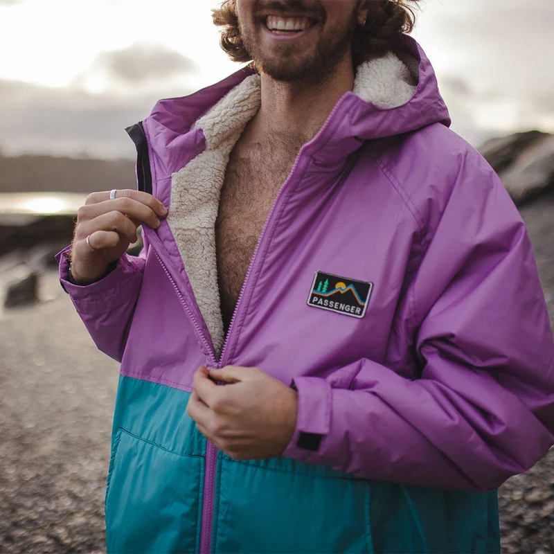 Roaming Sherpa Lined Surf-Poncho - Viridian Green/Orchid