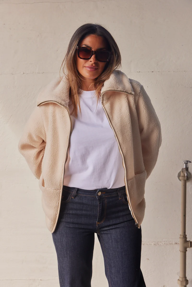 Bamie Teddy Zip | Creme | Jakke fra French Laundry