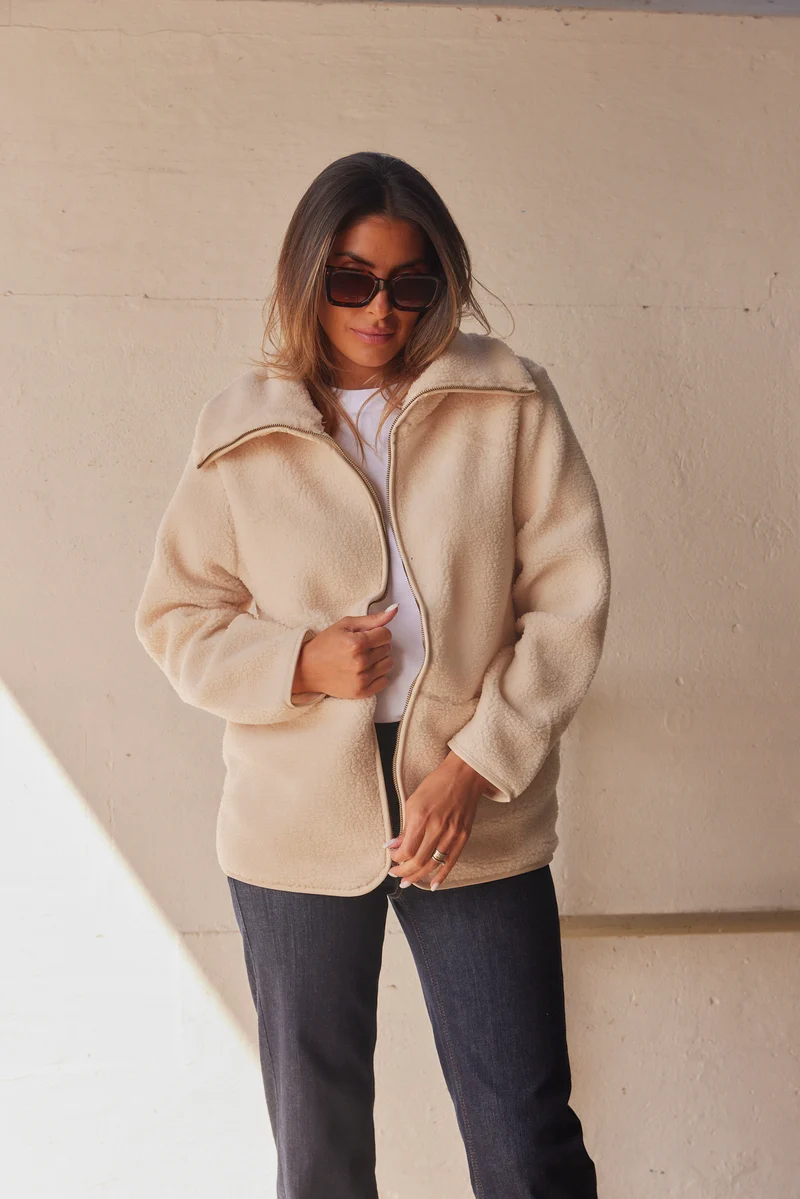 Bamie Teddy Zip | Creme | Jakke fra French Laundry