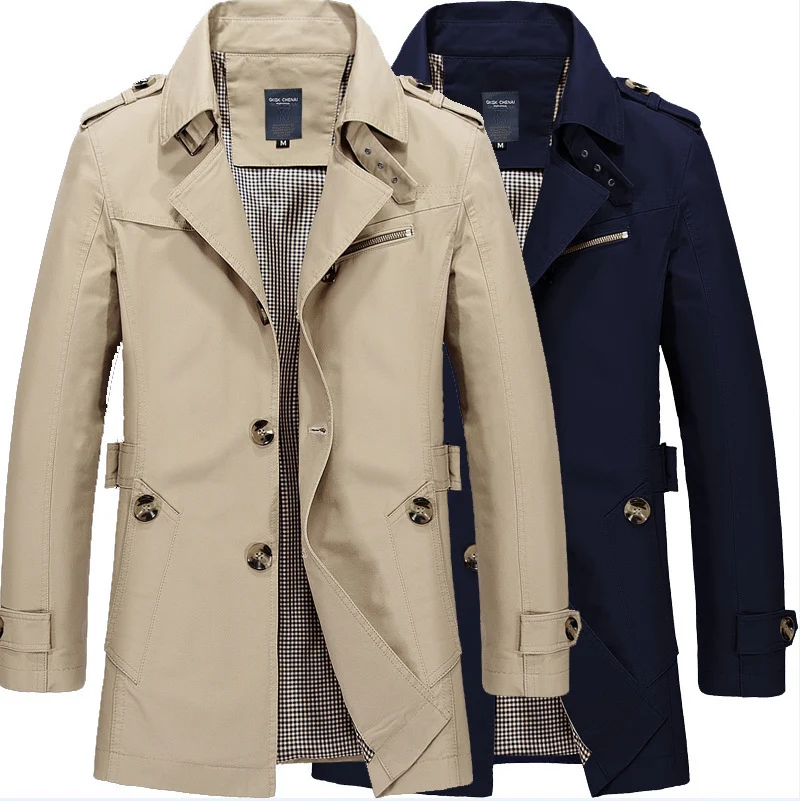 Herren Elegante Trenchcoat Jacke mit doppelter Knopfleiste Drune