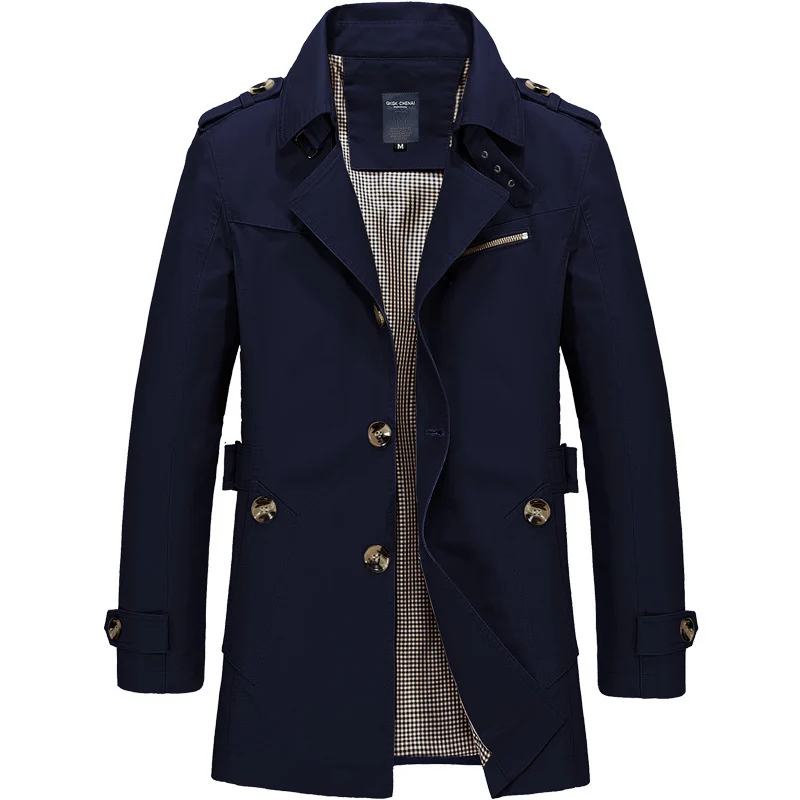 Herren Elegante Trenchcoat Jacke mit doppelter Knopfleiste Drune