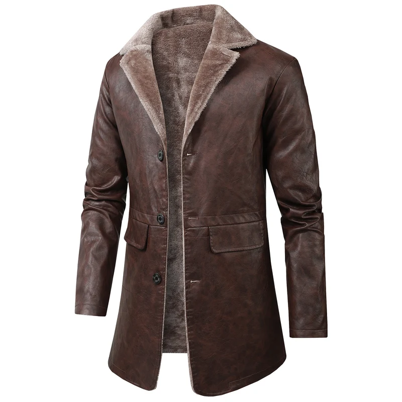 Herren Elegante Kunstlederjacke mit Fleece-Futter Drune