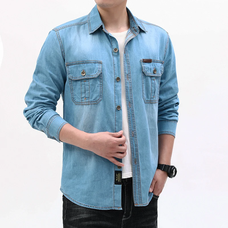 Herren Denim-Hemdjacke mit Utility-Taschen Drune
