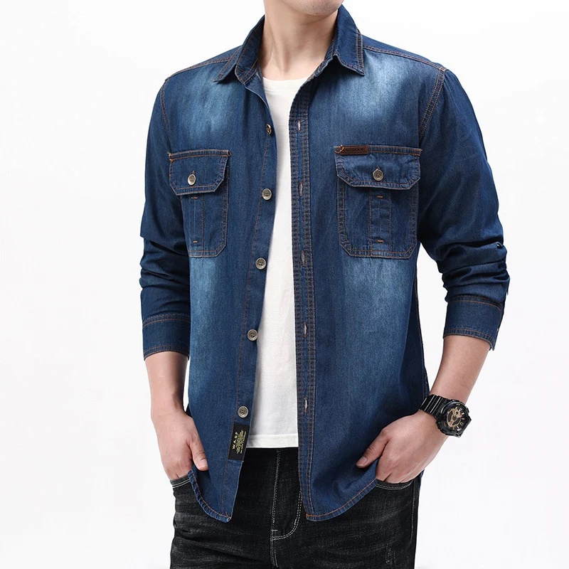 Herren Denim-Hemdjacke mit Utility-Taschen Drune
