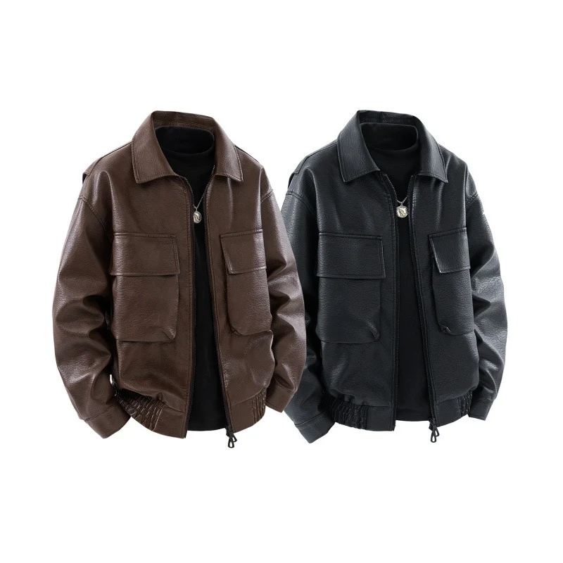 Herren Coole Kunstlederjacke mit praktischen Taschen Drune
