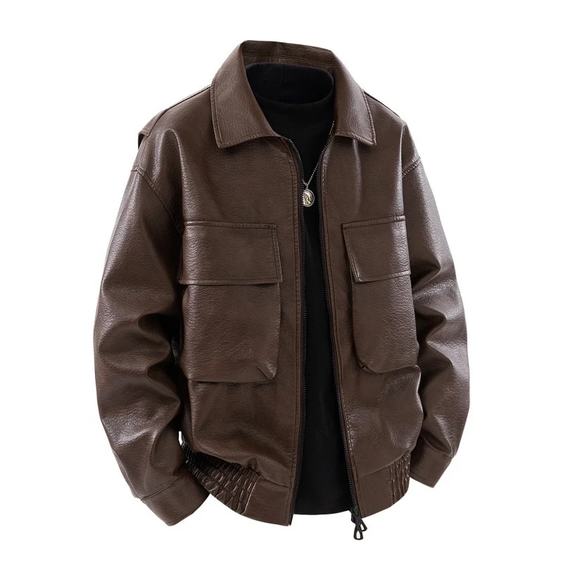 Herren Coole Kunstlederjacke mit praktischen Taschen Drune
