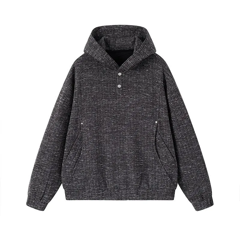 Damen Modischer Kapuzenpullover mit Knopfdetails Drune