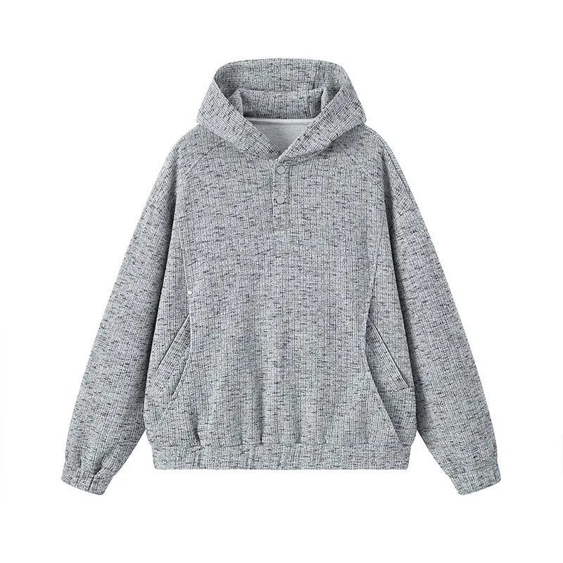 Damen Modischer Kapuzenpullover mit Knopfdetails Drune