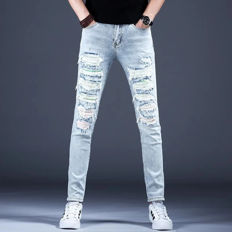 Herren Einzigartige Ripped Denim Jeans Drune