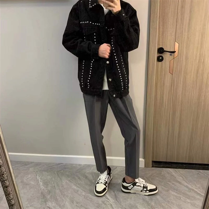 Herren Designer Jeansjacke mit Nieten Drune
