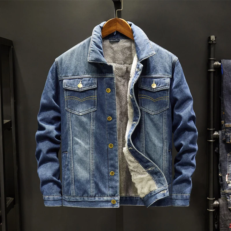 Herren Casual Denimjacke mit Fleece-Innenfutter Drune