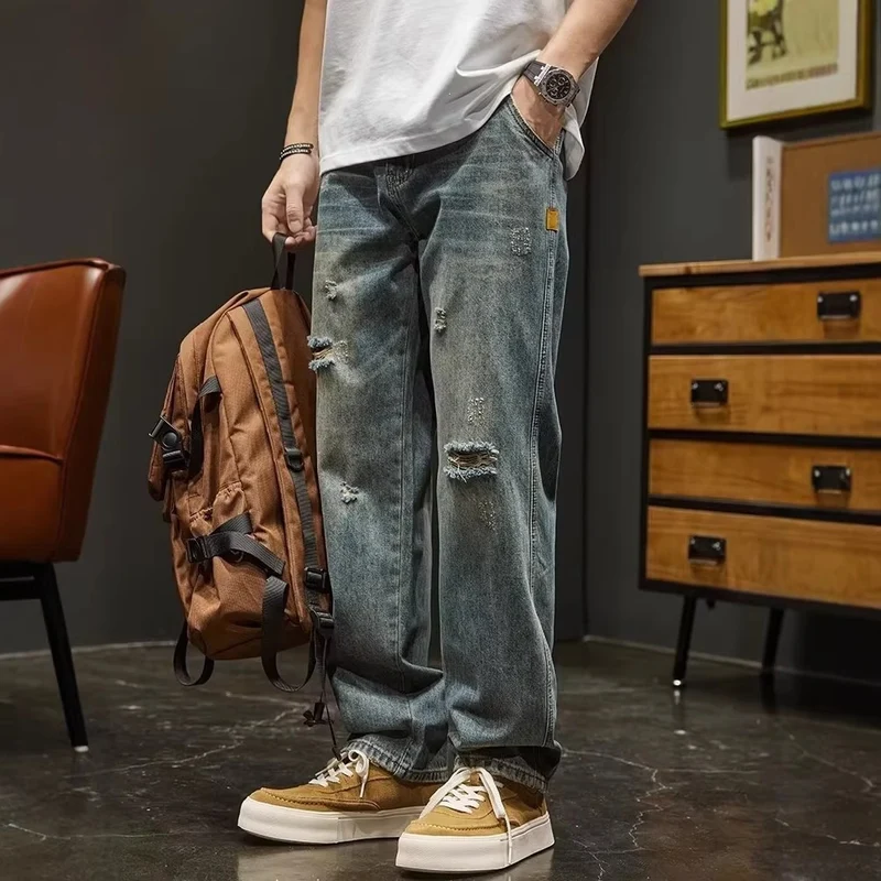 Herren Weitgeschnittene Destroyed Jeans Drune