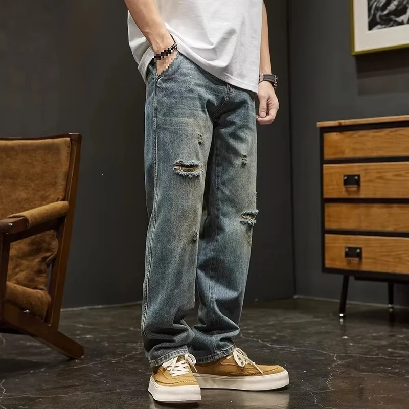 Herren Weitgeschnittene Destroyed Jeans Drune