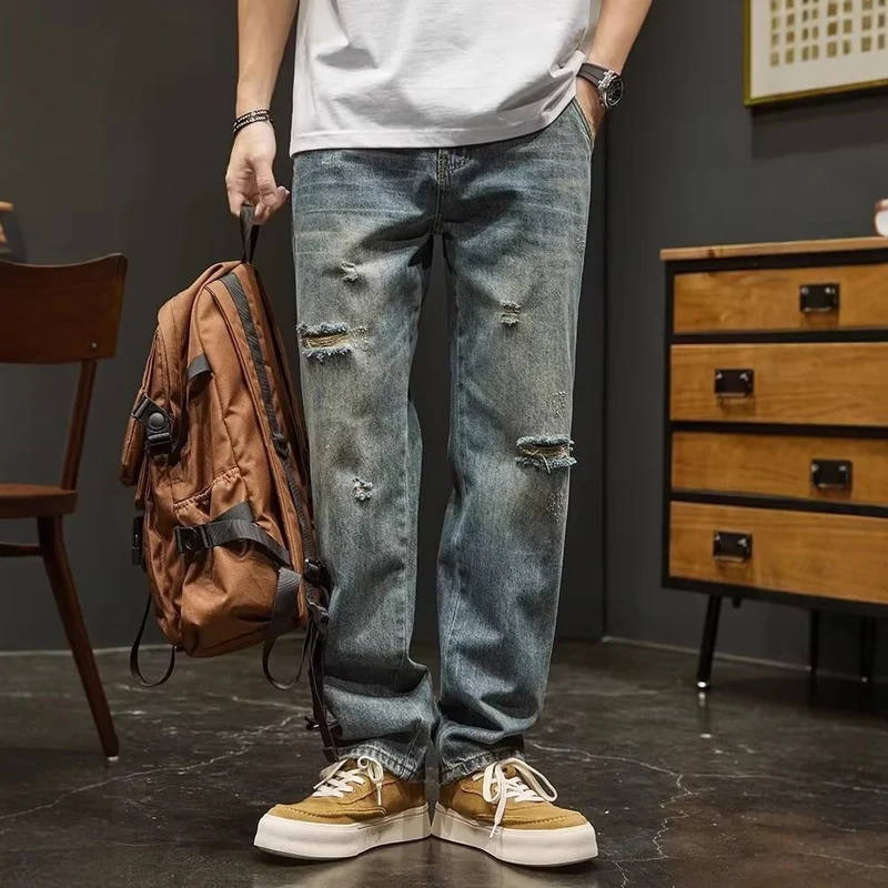 Herren Weitgeschnittene Destroyed Jeans Drune