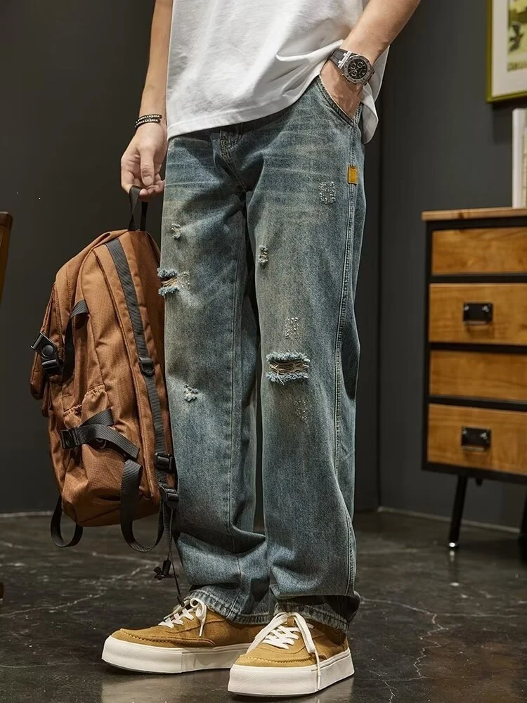 Herren Weitgeschnittene Destroyed Jeans Drune