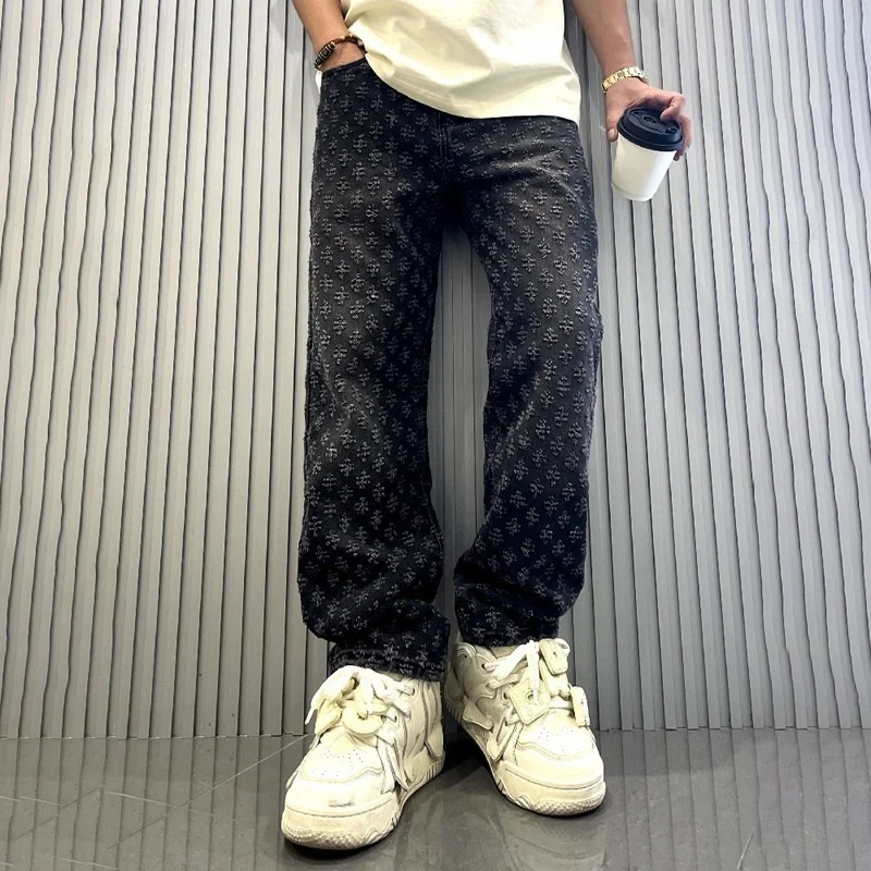 Herren Modische Relaxed Fit Jeans mit floralem Muster Drune